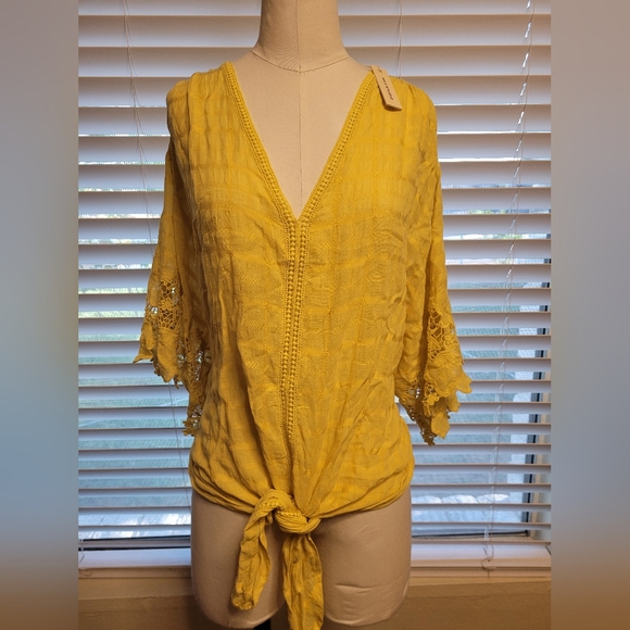NWT Max Studio Yellow blouse with tie in front - Picture 2 of 9